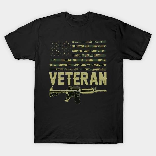 Military veteran Camo American flag soldier rifle shirt