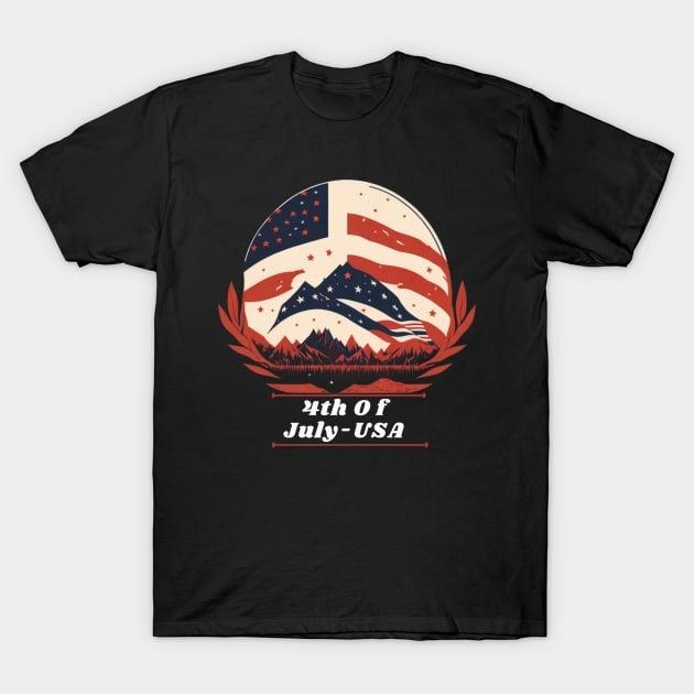 Moon mountain USA flag 4th of july Independence Day shirt